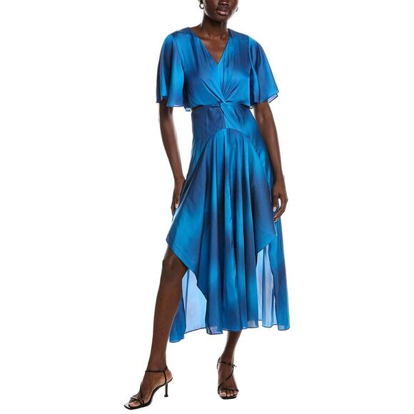 Maje WomensTwisted Front Midi Dress Blue